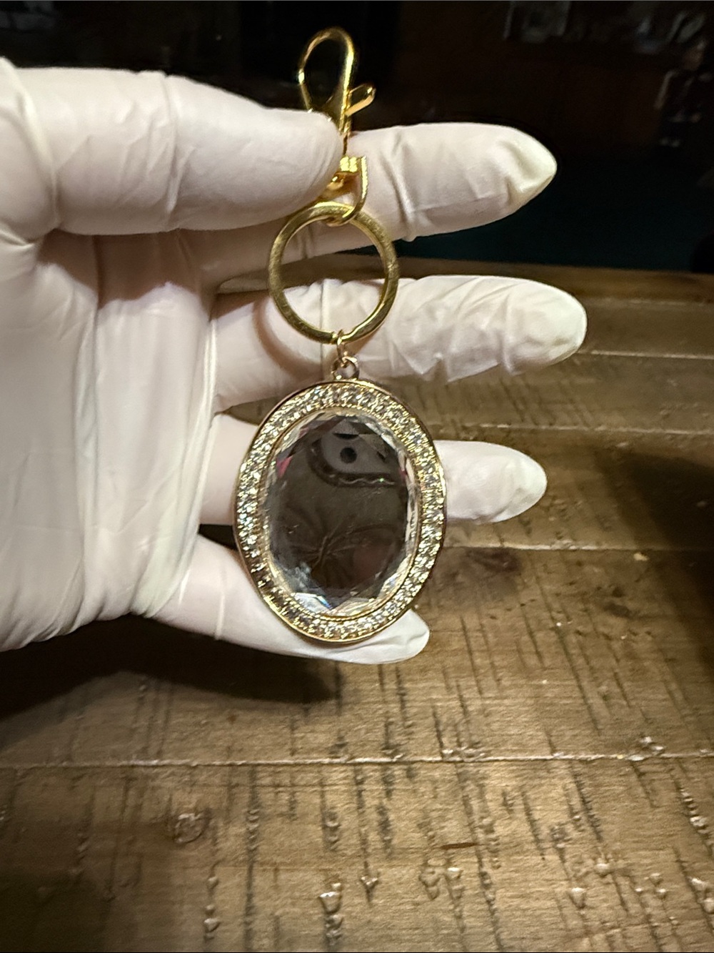 Gold-Tone Oval Crystal Keychain Charm